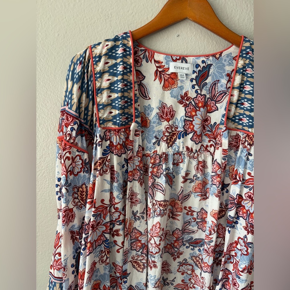 Evereve Penny Floral Kimono Linen Open Blouse Red Blue Women Small Extra Small - Picture 3 of 12